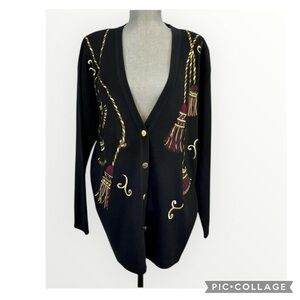 CASUAL CORNER HOLIDAY EMBELLISHED EMBROIDERED WOOL BLEND CARDIGAN